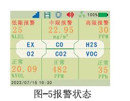 便攜式六合一氣體檢測(cè)儀報(bào)警狀態(tài)